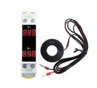 18mm Din Rail Single Phase Voltage Ampere Meter Ac80-500V 100A Ammeter Voltmeter Gauge Indicator LED Digital BVA-2R