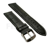 18mm Extra Long Genuine Leather Mock Croc Watch Strap Band Mens Padded SS Buckle XL Black/White