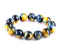 18mm Genuine Natural Blue Yellow Gold Tiger Eye Gemstone Crystal Round Beads Bracelet for Women Men