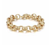 18mm Gold Plated Crystal Pattern Belcher Bracelet Big Links With Albert Clasp - Luxury Finish, 8 Inches, 50g - Bling King London
