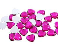 18mm Pink Fuchsia H108 Flat Back Heart Acrylic Rhinestones Plastic Gems Plastic Costume Jewels Embelishments - 30 Pieces