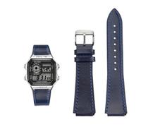 18MM Retro Cowhide quick release Watchband fit for Casio G-Shock A158/A158W/A168/f91w/AE-1200/A159/A169/AE1300(Blue silver pin)