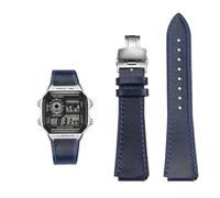 18MM Retro Cowhide quick release Watchband fit for Casio G-Shock A158/A158W/A168/f91w/AE-1200/A159/A169/AE1300(Blue silver)