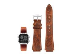 18MM Retro Genuine Leather Convex Mouth Watchband Fit for Casio AE1200 AE1300 A158W/A168 W-216H(Brown-silver)