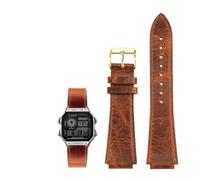 18MM Retro Genuine Leather Convex Mouth Watchband Fit for Casio AE1200 AE1300 A158W/A168 W-216H(Brown-gold)