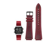 18MM Retro Genuine Leather Convex Mouth Watchband Fit for Casio AE1200 AE1300 A158W/A168 W-216H(Red-black)