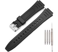 18mm rubber strap Compatible with Casio W800HG Series watch band W-800H replacement bracelet (Black band Steel buckle)