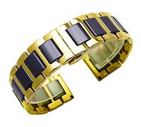 18mm Two Tone Watch Band Polished Black Ceramic Gold Stainless Steel Ladies Watch Bracelet Deployment Clasp Wrist Band