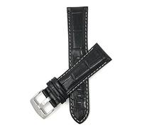 18mm Wide, Black Mens' Alligator Style Genuine Leather Watch Band Strap, with White Stitching, Glossy Finish, Comes in Royal Blue, White, Brown and Tan