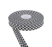 18mm Wide Cotton Gingham Bias Binding Tape 5m & 25m Available - White, Double Folded, Edging for Sewing, Bunting, Craft, Upholstery, Piping & Garments (Black, 5m) -Craft Queen LTD