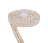 18mm Wide Cotton Gingham Bias Binding Tape 5m & 25m Available - White, Double Folded, Edging for Sewing, Bunting, Craft, Upholstery, Piping & Garments (Beige, 5m) -Craft Queen LTD