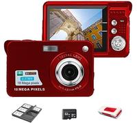 18MP Megapixel Digital Camera with 2.7" LCD Screen, Rechargeable Battery, HD Photo and Video for Indoor, Outdoor Photography for Adults, Kids (Camera Kit, Red)
