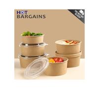 (18oz / 500ml) 50 X Disposable Salad Bowls with Lids Freezer and Microwave Safe for Takeaway Kraft Food Container for Business, Restaurants