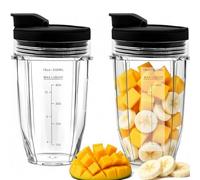 18oz Blender Cup with Upgraded Sip & Seal Lid Compatible with Ninja Nutri BL450 BL456 BL480 BL482 BL640 BL642 BL682 BN401 BN751 BN801 Foodi SS101 SS151 SS351 SS401 Ninja Auto IQ Series Blender(2 Pack)