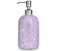 18Oz Bling Purple Glass Soap Dispenser With Rust Proof Stainless Steel Pump,Refillable Liquid Hand Wash Bottle For Bathroom Kitchen,Sparkle Decorative Rhinestone Shower Lotion Dish Dispenser
