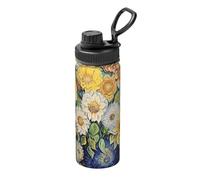 18oz Oil on Canvas Flowers Printed Water Bottle, Keeps Drinks hot or Cold, Suitable for Running, Mountaineering, Cycling, and Outdoor Hiking.