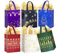 18Pack Christmas Gift Bags Medium Size with Tissue Paper - Reusable Non-Woven Tote Bags with Handles - Perfect for Gift Wrap/Party Favor Supplies - 10.2" x 8.3" x 4"