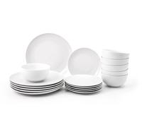 18PC Dinnerware Porcelain White Set: 6 Dinner Plates, 6 Side Plates & 6 Bowls. Dishwasher & Microwave Safe.