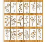 18PC Flower Stencils for Painting, Reusable Washable Wildflower Stencil Botanical Templates for Wood Walls Furniture, Multi-Surface DIY Home Decor Art Projects