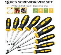 18PC Screwdriver Magnetic Set Heavy Duty Comfort Grip Philips Flat Slotted Tool.