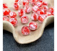 18Pcs 12MM Glow in The Dark Glass Lampwork Beads Round Luminous Flowing Roses Flower Charm Loose Beads for Jewelry Making DIY-B