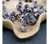 18Pcs 12MM Glow in The Dark Glass Lampwork Beads Round Luminous Flowing Roses Flower Charm Loose Beads for Jewelry Making DIY-C