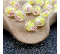 18Pcs 12MM Glow in The Dark Glass Lampwork Beads Round Luminous Flowing Roses Flower Charm Loose Beads for Jewelry Making DIY-F