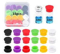 18pcs 3ml Glass Vial Protective Caps, 6 Colors Silicone Leakproof Dustproof Reusable Vial Caps Covers for Essential Oil Storage & Lab Use