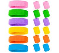 18PCS 80S Sports Sweat Bands Set, Sports Headband Wristbands for Wommen and Men, Absorbent Elastic Wristbands Headbands Set for Gym Exercise Sports Tennis Badminton Running Soccer