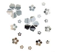 18Pcs Acrylic Mirror Floral Wall Stickers for Decorative Wall Art with 3D Mirror Effect Suitable for Living Room Bedroom TV and Sofa Background Walls (silver)