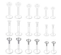 18Pcs Acrylic Piercing Jewelry,Clear Nose Stud Set with Earrings Stds & Retainers, Hypoallergenic Acrylic for Daily Wear Tragus Earrings Helix Cartilage Nose Piercing Jewellery