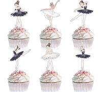 18pcs BallerinaTutu Cupcake Toppers Girls Happy Birthday Swan Ballet Decorations Set, Birthday Party for Girls or Women, Baby Shower, Princess Ballet Theme Party Dancing on tiptoe Decoration Supplies