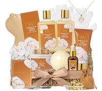 18Pcs Bath and Body Gift Basket Set for Women - Vanilla Spa Baskets Spa Kit with Necklace | Perfect Gifts for Christmas, Valentines Day, Mothers Day, Birthday Gifts, Self Skin Care Gifts for Her/Mom