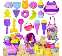 18Pcs Beach Sand Toys for Kids, Fun & Educational Sand Toys with Collapsible Buckets, Scoop, Shovel, Molds and More, for Children 3 4 5 6 7 Years