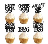 18pcs Black Glitter Dessert Cupcake Pick for Straight Outta 1926 Legend Since 1926 Theme Decor Supplies Men Happy 99th Birthday Party Decoration