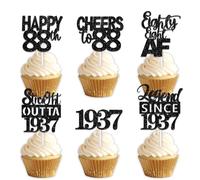 18pcs Black Glitter Dessert Cupcake Pick for Straight Outta 1937 Legend Since 1937 Theme Decor Supplies Men Happy 88th Birthday Party Decoration