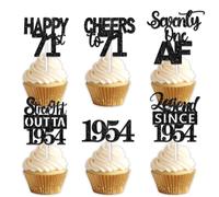 18pcs Black Glitter Dessert Cupcake Pick for Straight Outta 1954 Legend Since 1954 Theme Decor Supplies Men Happy 71st Birthday Party Decoration