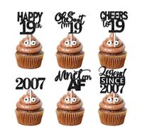 18pcs Black Glitter Happy 19th Dessert Cupcake Topper Pick for Funny Legend Since 2006 Theme Decor Supplies Men Women Happy 19 Birthday Party Decoration