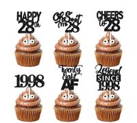 18pcs Black Glitter Happy 28th Dessert Cupcake Topper Pick for Funny Legend Since 1997 Theme Decor Supplies Men Women Happy 28 Birthday Party Decoration