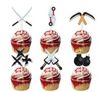 18pcs Black Glitter Ninja Weapon Dessert Cupcake Topper Ninja Theme Decor Supplies Men Women Happy Birthday Anniversary Wedding Party Decorations