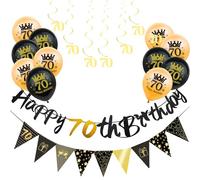 18Pcs Black Gold 70th Birthday Decorations for Him,Men,70th Birthday Banner Triangle Flag Bunting Black Gold Foil 70 Hanging Swirls,70th Birthday Balloons for Men Him Birthday Party Decoration Pack