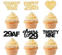 18Pcs Black Gold Dessert Cupcake Topper,Pick for Straight Outta 1996 Cheer to Twenty Nine Years Old Theme Supplies Happy 29th Birthday Party Decoration Supplies