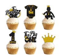 18pcs Black Gold Glitter Dessert Cupcake Topper Pick for Hip Hop The Big One The Notorious One Theme Decor Supplies Baby Shower Happy Birthday Party Decorations