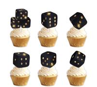 18pcs Black Gold Glitter Dice Dessert Cupcake Topper Pick for Jackpot Gamble Dollar Theme Decor Supplies Men Woman Happy Birthday Las Vegas Nigh Party Decorations