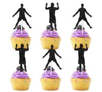 18pcs Black Silhouette Glitter Dessert Cupcake Topper Pick for Soccer World Cup Theme Decorations Men Boys Football Athletes Happy Birthday Party Decor Supplies