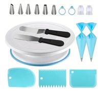 18pcs Cake Decorating Set-Non-Slip Turntable with 6 Piping Tips,Scrapers&Tools for Professional Baking,Kitchen Accessories Decorating Tools(Blue)