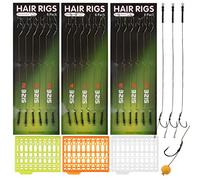 18pcs Carp Fishing Hair Rigs Curved Barb Hooks with Boilie Rig Stops Hair Extender Boilie Bait Stoppers for Carp/Coarse Fishing
