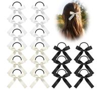18pcs Cheer Hair Bows with Ponytail Holder Bow Scrunchies Elastic Band Bows Cheerleading Accessories for Teen Women Girls Softball Competition Sports Hair Accessories White & Black & Beige
