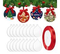 18Pcs Christmas Acrylic Baubles Blanks 7.5cm Round Clear Baubles with Red Ribbon for Christmas Tree Ornaments Hanging Decoration