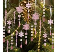 18Pcs Christmas Acrylic Icicle Ornaments, Christmas For Crystal-Pendants Xams Tree Decoration for Holiday Festive Decor To Enhance Home Ambiance(pink)